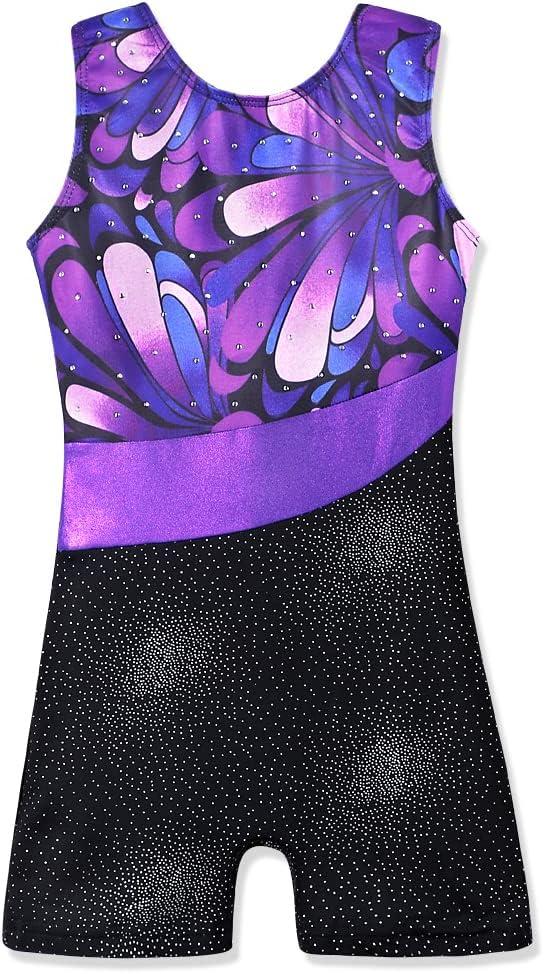 HOZIY Leotards for Girls Gymnastics Kids Children Biketard Snowflake Ribbon Blue Purple Hot Pink Sparkle (5-6 Years)