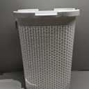 Mind Reader Slim Laundry Hamper with Lid, 60L Clothes Basket, Premium Wicker Design, Plastic, White