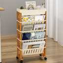 5 Tier Book Rack Storage Bookshelf, Mobile Bookshelf with Wheels, Removable Movable Unique Bookcase, Rolling Book Cart, Bookshelves for Students Study in Dorm Classroom Living Room School(CreamYellow)