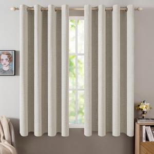 MIULEE Linen Curtains for Bedroom 100% Blackout Thermal Insulated Cobblestone Grommet Room Darkening Curtains & Drapes for Living Room Nursery 52 x 45 Inch (2 Panels)