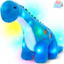 Houwsbaby 14 Blue Light up Dinosaur Stuffed Animal Floppy LED Glowing Diplodocus Plush Toy Night Lights Glow Pillow Long Neck Birthday Presents for Kids Toddler Girls and Boys