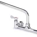 Wall Mount Kitchen Faucet 8" Center Commercial Sink Faucet with 10" Swivel Spout Dual Handles Brass Utility Sink Faucet for Laundry Room Restaurant Polish Chrome