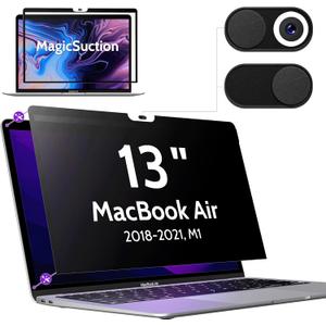 Privacy Screen for MacBook Air 13 Inch (2018-2021, M1) & MacBook Pro 13 In (2016-2022, M1, M2), MagicSuction Removable Anti Spy Black Protector, Glare Blue Light Filter for Mac Laptop Computer