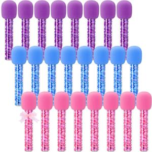 24 Pcs Microphone Candy Tubes Kpop Themed Decor Karaoke Theme Birthday Party 10'' Fake Prop Microphone Plastic Toy for Disco Singer Stage Costume Prop, Candy Not Included (Purple,Pink,Blue)