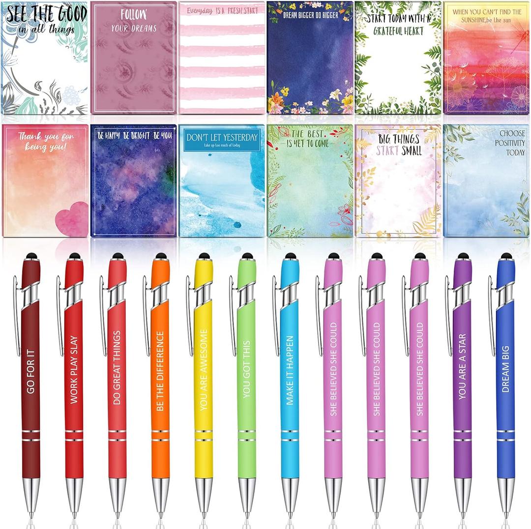 Geyee 24 Pcs Back to School Teacher Gifts Inspiration Sticky Notes with Funny Pens 3 x 4 Inch Employee Appreciation Gifts for Coworkers Teacher Employee Office Staff Work Team Appreciation Gift