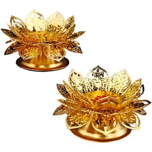 2 Pack Diwali Diya Vilakku for Pooja Ghee Lamp Tealight Candle Holder Indian Puja Oil Butterlamp Lotus Diya for Diwali Pooja Buddhist Altar Supplies for Temples Deepawali Decoration Gift