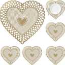 Heart-Shaped Placemats Set of 6, Gold Valentine's Day Placemats Waterproof Dining Table Mats Decor for Party Kitchen Dining 15X15inch, Gold Heart