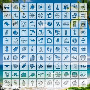 100 Pcs Stencils for Painting on Wood Reusable Stencil Crafts Drawing Templates Holiday Wall Paper for DIY Scrapbook Home 2 x 2 Inch (Hawaiian Style)