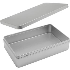 Rectangular Metal Tin, 8.5x5.3x1.9 Inch Silver Storage Tin Box for Treats, Gifts, Favors, Candle, and Crafts