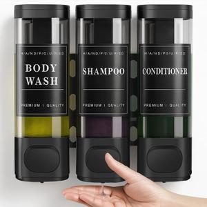 CeeVian Shampoo Dispenser Shower Dispenser 3 Chamrber No Drill Wall Mounted for Shower Shampoo and Conditioner Dispenser for Bathroom, Toilet, Hotel & Kitchen,3 * 300ML (Black)