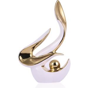Gold Living Room Decor Table,Sculptures Home Decor,Modern Abstract Art,Dinner Table Centerpiece Decor,Ceramic Statue and Figurines Decorations Accent,Adorno para Mesa Comedor (White Gold)