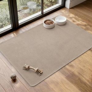 MontVoo Pet Feeding Mat, Absorbent Dog Food Mat, Quick Dry Pet Bowl Mat with Non-Slip PU Backing, Keep Floor Clean from Water&Food Spills, Machine Washable Cat Food Placemat, 24"x35", Beige