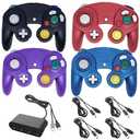 4 Pack Wired Gamecube Controllers with 4 Port USB Adapter and 4 Pcs Extension Cord Set for Game Cube, Switch, WII, Wii U Console, PC