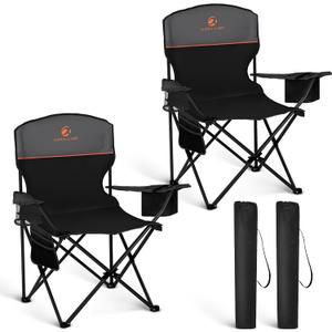 HIGH POINT SPORTS 2 Pack Portable Camping Chair for Adults, Folding Outdoor Camp Chair Lightweight Lawn Chairs Folding Collapsible Chair for Camping, Tailgates, Beach, Black, Support 250 lbs