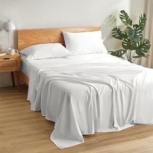 SLEEP ZONE 4 Pieces Bed Sheets and Pillowcase Set for Adults, Deep Pocket with Fitted Sheet, Flat Sheet, 2 Pillowcases, Breathable & Skin-Friendly Sheet Set for Bedroom (White, California King)
