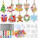 30 Sets Christmas Suncatchers Window Art Kits Xmas Santa Claus DIY Sun Catchers Crafts Bulk Paint Your Own Window Ornaments for Party Birthday Activity Home Decor