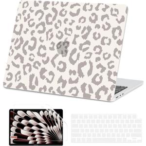 AKIT Compatible with MacBook Air 13 inch Case 2026 2025 2024-2022 M4 M3 M2 A3240 A3113 A2681, Unique Hard Shell Laptop Case+Screen Protector+Keyboard Cover for MacBook Air 13.6 inch, Leopard Grey