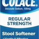 Colace Stool Softener 100 mg, 60 Capsules, Constipation Relief, Docusate Sodium, Gentle Docusate, Stimulant-Free, Regular Strength, #1 Doctor Recommended Stool Softener Brand