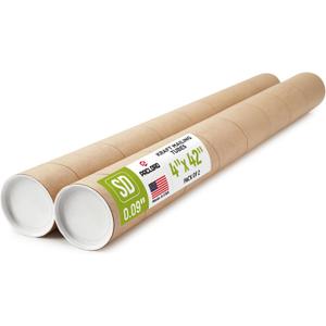 4" x 42" Made in USA Kraft Paper Mailing Tube, 2 Tubes, 4 Caps | USPS Approved Cardboard Tube for Shipping and Storing Posters, Prints, Artwork, and Documents