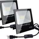 50W 120V LED Flood Light Plug in, Super Bright Security/Work/Plant Grow Light, IP66 Waterproof Outdoor, Daylight White Reflector Spotlight, Porch, Garage, Patio, Yard, Garden 2 Pack