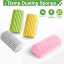 Jeymei 4-Pack Damp Clean Duster Sponge,Reusable Magic Dusting Sponge Brush for Cleaning Blinds, Glass, Baseboards,Vents,Railings,Mirrors,Window Track Grooves and Faucets (Grey,Yellow,Pink,Green)