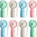 8 Pcs Mini Portable Fans Bulk Handheld Battery Operated Fan with Lanyard for Makeup Eyelash, Cooling Lightweight Pocket Personal Fans for Indoor Outdoor Travel Use (Pink Blue White Green)