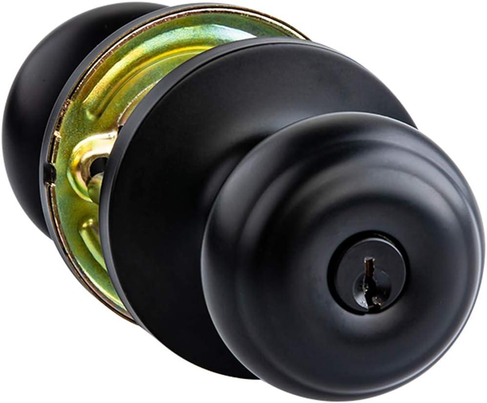 Amazon Basics Exterior Door Knob With Lock, Classic, Matte Black