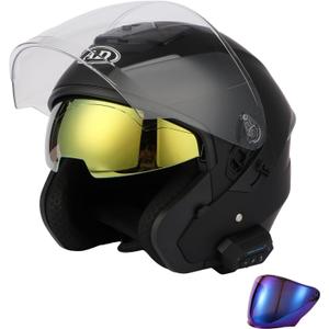 Open Face 3/4 Bluetooth Adult Men Women Motorcycle Helmets DOT Approved, Matte Black, XX-Large 