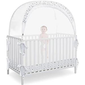 L RUNNZER Baby Pop Up Crib Tent, Crib Net to Keep Baby from Climbing Out, Crib Canopy Cover Against Falling and Bites, Strong Frame & Soft Breathable Mesh, White+stars