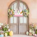 Whaline Easter Bunny Wooden Door Sign with String Hanging Plaque Cute Rabbit Hanging Sign for Holiday Outdoor Indoor Porch Wall Decor, 11.8 x 12.1 In