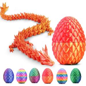 2 x 3D Printed Dragon,Mystery Easter Crystal 3D Dragon Egg,Dragon Eggs with Dragon Inside,3D Printed Animals Fidget Desk Decor (Red Gold, 12.5in)
