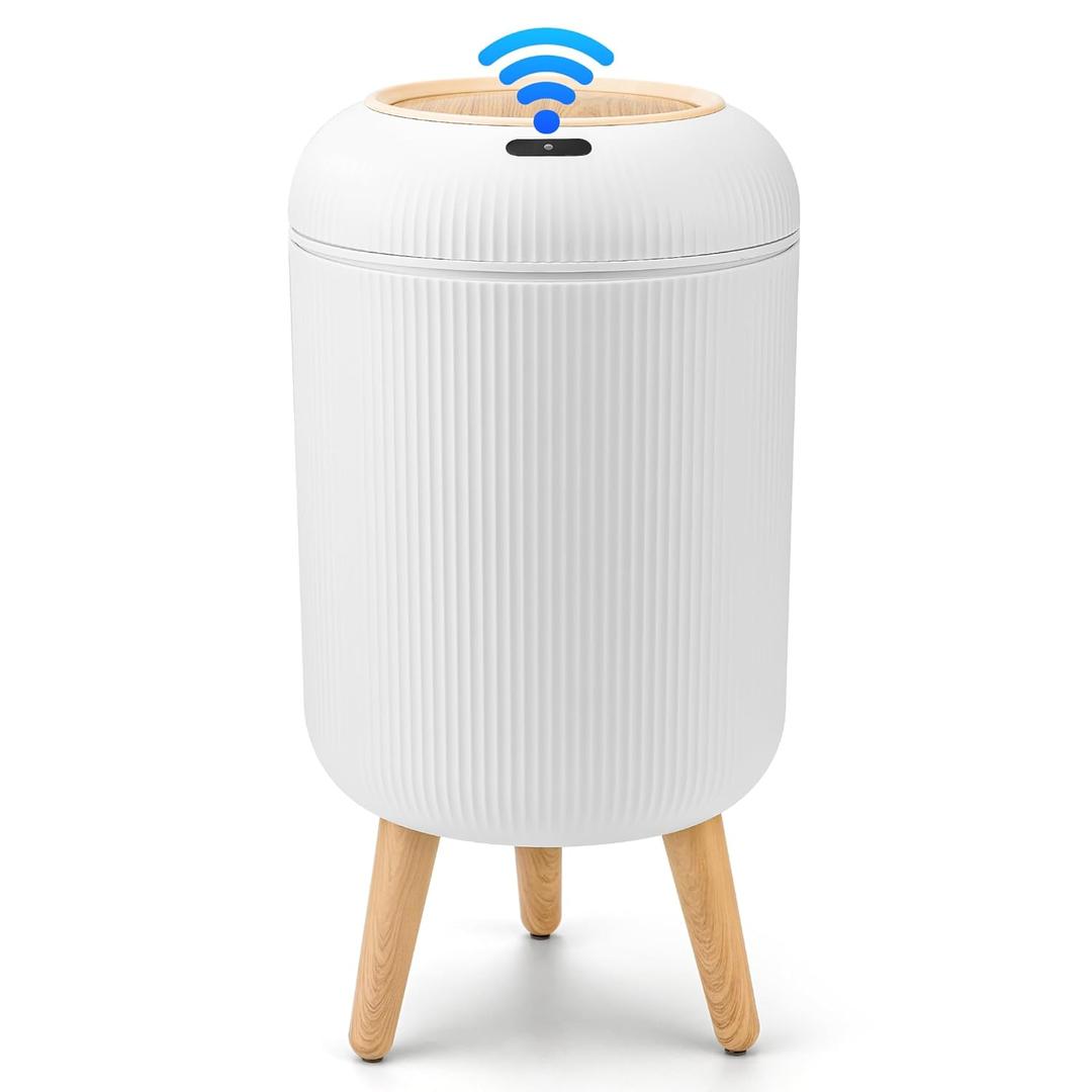 Pukomc Smart Sensor Wastebasket, Convenient and Hygienic Easy to Use, Technology Sensor Waterproof Wastebasket Plastic Trash can for Kitchen, Bathroom, Bedroom, Living Room, Office and Outdoor (1 Pack, white)