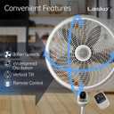 Lasko Cyclone Pedestal Fan, Adjustable Height, Remote Control, Timer, 3 Speeds, for Bedroom, Kitchen, Office and Living Room, 18", White, 1885, Large, 53.5 In. Tall