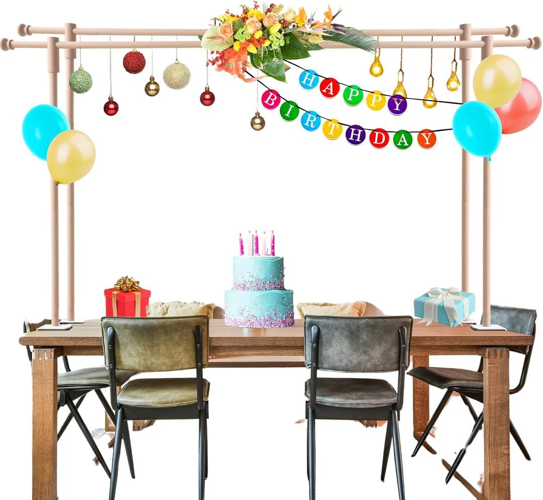 Beyeutao Wooden Table Rod Stand with Clamps Adjustable Over the Table Rod Stand 15-47" Tall 15-74" Length 2 Pack Wedding Arch Frame Party Decorations Anniversary Wedding Birthday Christmas