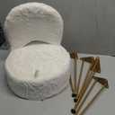 GREENSTELL Small Vanity Stool Chair with Storage and Folding Back, 13" x 13" x 17.7" Faux Fur Soft Ottoman for Teenager, 4 Metal Legs with Anti-Slip Feet, Furry Padded Seat for Makeup, Bedroom, White