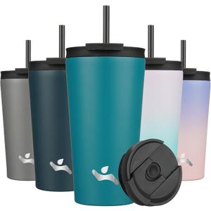 18 OZ Insulated Tumbler with Lid and 2 Straws Stainless Steel Water Bottle Vacuum Travel Mug Coffee Cup,Blue