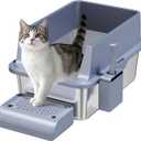 Enclosed Stainless Steel Cat Litter Box with Lid Extra Large Litter Box for Big Cats XL Metal Litter Pan Tray with High Wall Sides Enclosure, Non-Sticky, Anti-Leakage, Easy Cleaning (8 in Dark Grey)