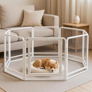 Transparent Acrylic Dog Playpen, 24"H Metal Dogs Enclosure, Easy-to-Install Pet Fence with Door, 8-Panel Puppy Playpen, Small Breeds & Puppies Kittens and Other Small Animals White Indoor Dog Play Pen