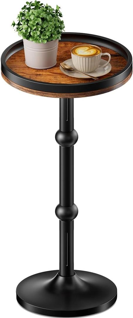 Small Round Side Table, Coffee Drink Table for Small Spaces, Modern Night Stand with Metal Leg, Weighted Iron Base Pedestal Round End Tables for Living Room, Bedroom, Narrow Corners,Sofa Couch (Rustic Brown)
