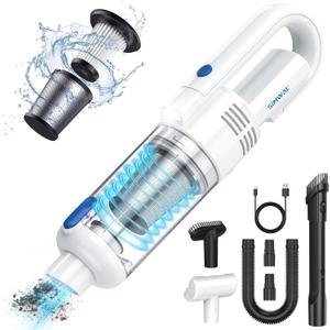 Handheld Car Vacuum Cleaner Cordless: 9500PA Powerful Suction Portable Lightweight Hand Held Vacuum - Large Capacity Battery Last Long Wireless Mini Vacuum With LED Light For Home Office Cleaning (White Blue)