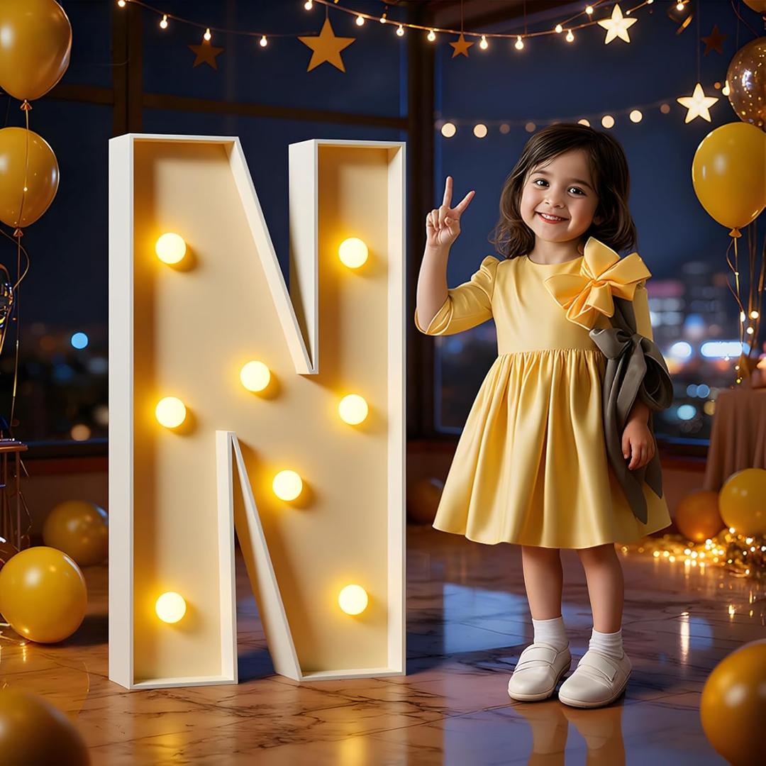 Marquee Letters 3 Feet Tall Large Light Up Letters N Happy Birthday Decorations Marry Me Engagement Party Decor Yellow Light Birthday Decorations Balloon Arch Kit Foam Sign N