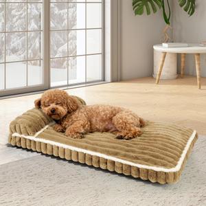 Comfort Dog Beds for Medium Size Dogs, Dog Bed with Removable Washable Cover, Deluxe Plush Dogs Bed for Crate with Pillow, Anti-Slip Pet Mat Mattress for Kennel with Durable Zipper(Brown, M)
