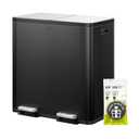EKO EcoCasa Plus 2 x 10.6 Gal (2 x 40 L) Dual Trash Can for Kitchen, Large Stainless Steel Step-On Garbage Can, Trash and Recycle Bin Combo with Soft-Close Lids, Removable Buckets, Matte Black