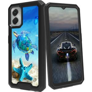for Moto G Power 5G 2024 Case for Men Women Turtle Starfish Mixed Dual Layer Heavy Duty Shockproof Rugged Protective Phone Case for Motorola G Power 5G 2024