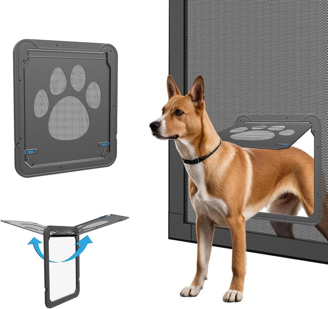 Dog Screen Door with Magnetic Closure Pet Screen Door for Sliding Screen Door/Window Lockable Door for Dog, 12" x 14"