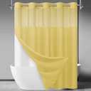 SORTTO No Hook Slub Textured Shower Curtain with Snap in Liner - Yellow Fabric Outer Curtain & Waterproof Inner Liner, Hotel Style with See Through Top Window, 71x74 in