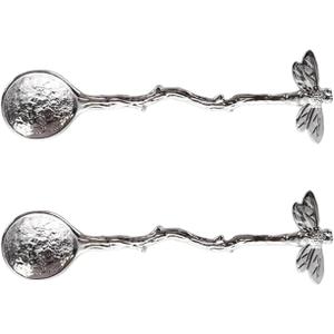 2Pcs Retro Dragonfly Stainless Steel Coffee Spoon, Dessert Teaspoon, Creative Kitchen Gadget (Silver)