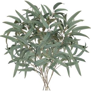Briful Artificial Eucalyptus Willow Branches 33'' Tall Gray Fake Eucalyptus Stems Arrangement, Realistic Faux Greenery Stems, Indoor Plant, Home Housewarming Farmhouse Porch Vase Decor, Set of 3