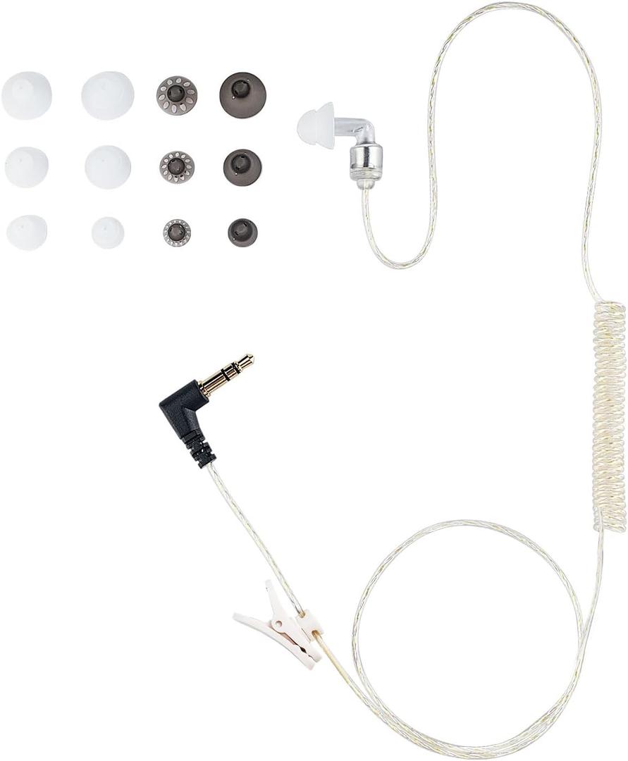 Tubeless Covert 1 Pin 3.5mm Listen Only Earpiece| 31-45IN Adjustable | FBI-Certified | Motorola/Kenwood Compatible | Clear Stealth (Yellow)