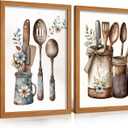 Doqueodas 2Pcs Vintage Country Kitchen Canvas Wall Art Wood Frame 16x24 in